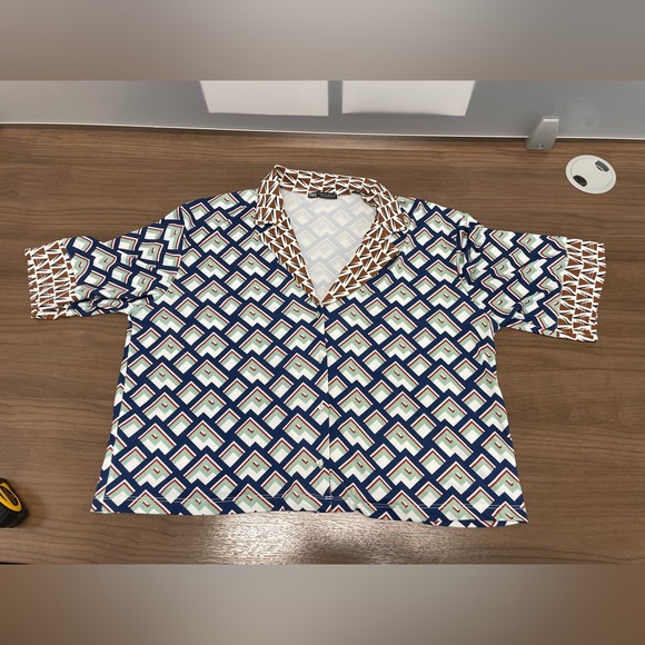 Zara Multicolor Geometric Button Down Shirt Blouse size M - Picture 6 of 6